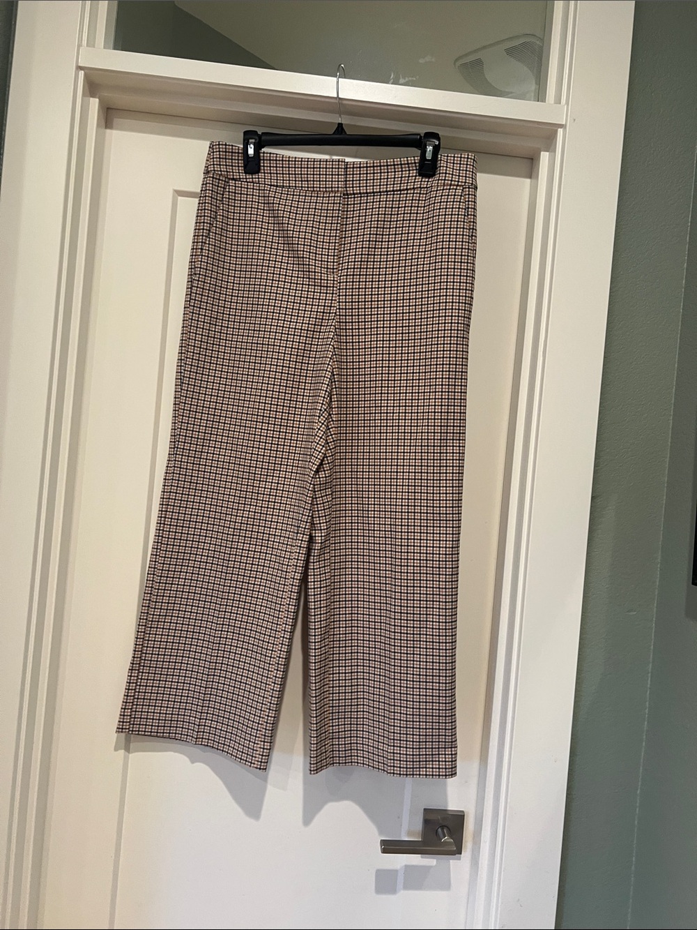 LOFT Cropped Wide-Leg Check Pants in Brown and Black